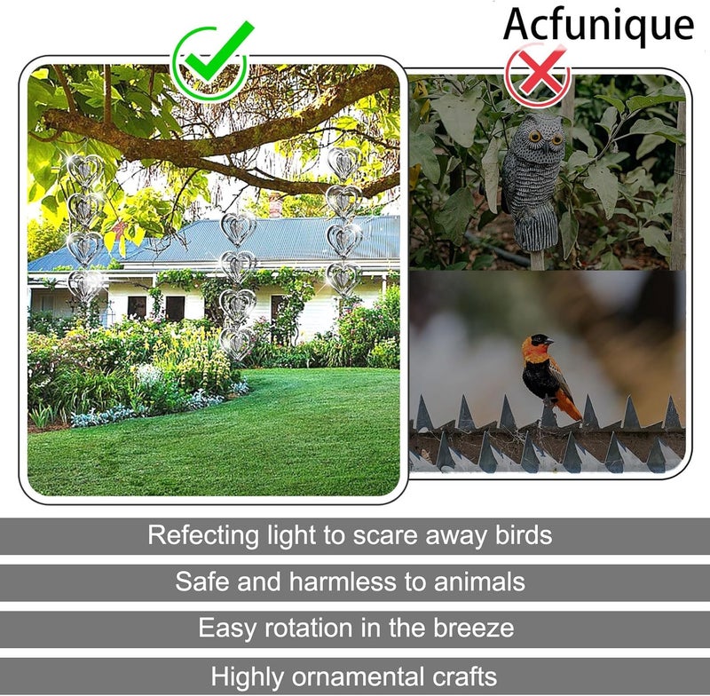 Acfunique Bird Deterren for Outside Patio,Bird Scare Devices Discs Reflectors Stainless Steel Wind Spinners Reflective Heart Metal Bird Repellen to Keep Birds Away Porch Garden Yard Sparkly Double Side Spinners - Image 4